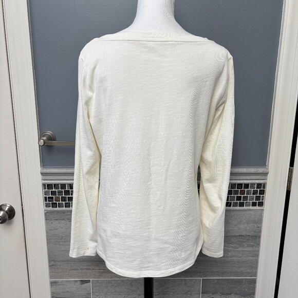 Talbots Long Sleeve Fall Autumn Embroidered Leaf Leaves Ivory Medium 100% Cotton - Picture 3 of 9